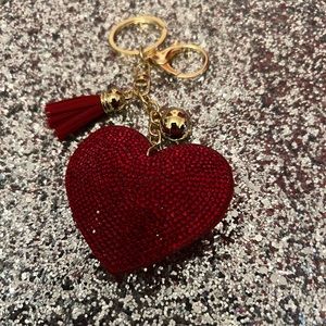BLING RED HEART KEYCHAIN WITH TASSEL & GOLDTONE BALL